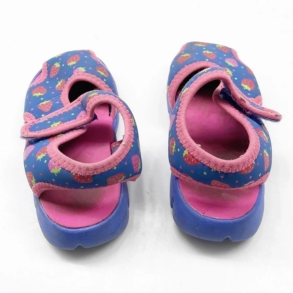 Blue strawberry print toddler girls water shoes